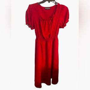 NWOT red square neck short sleeve V back girdle A-line dress